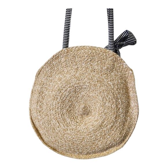 Fifth & Luxe Boho Woven Round Tan Rafia Striped Handle Beach Resort Purse Bag - Picture 5 of 7